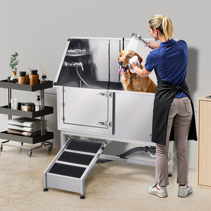 VEVOR 127 cm Dog Grooming Bath Tub Stainless Steel w Ramp Water Filter Left