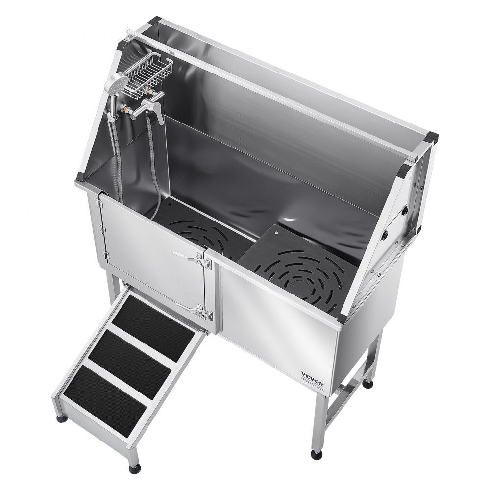 VEVOR 127 cm Dog Grooming Bath Tub Stainless Steel w Ramp Water Filter Left