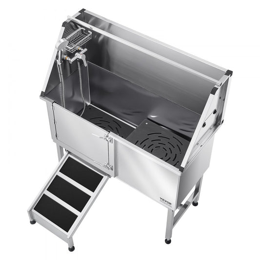 VEVOR 127 cm Dog Grooming Bath Tub Stainless Steel w Ramp Water Filter Left