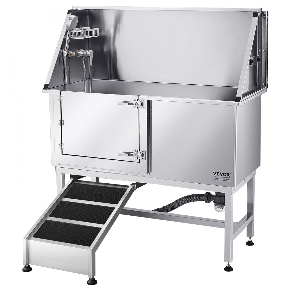 VEVOR 127 cm Dog Grooming Bath Tub Stainless Steel w Ramp Water Filter Left