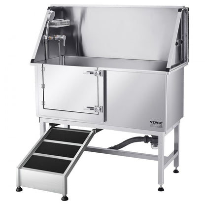 VEVOR 127 cm Dog Grooming Bath Tub Stainless Steel w Ramp Water Filter Left