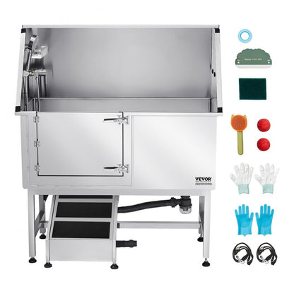 VEVOR 127 cm Dog Grooming Bath Tub Stainless Steel w Ramp Water Filter Left