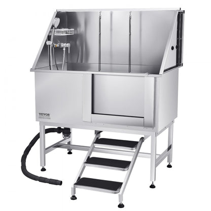 VEVOR 127 cm Dog Grooming Bath Tub Stainless Steel w Stairs Water Filter