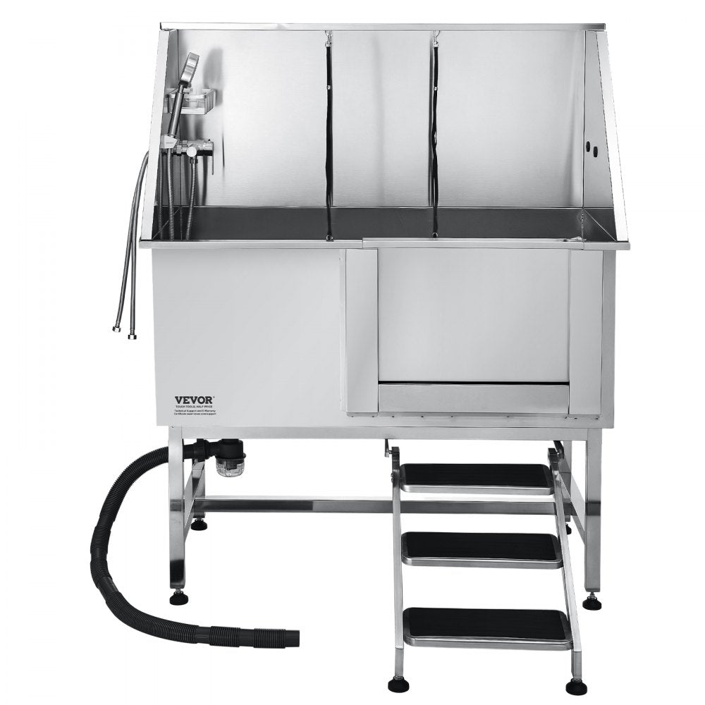VEVOR 127 cm Dog Grooming Bath Tub Stainless Steel w Stairs Water Filter