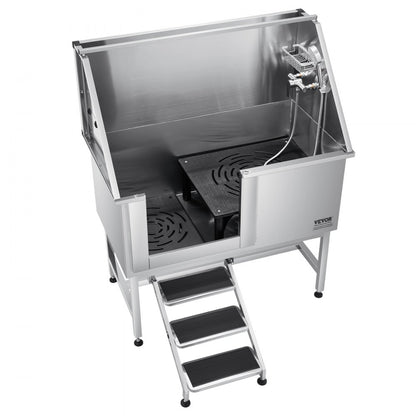 VEVOR 127 cm Dog Grooming Bath Tub Stainless Steel w Stairs Water Filter Left
