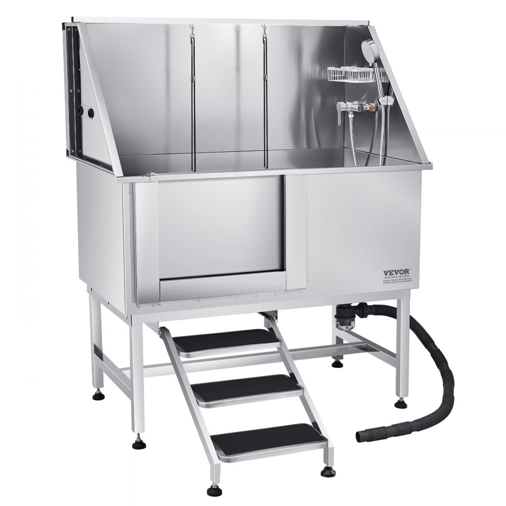VEVOR 127 cm Dog Grooming Bath Tub Stainless Steel w Stairs Water Filter Left