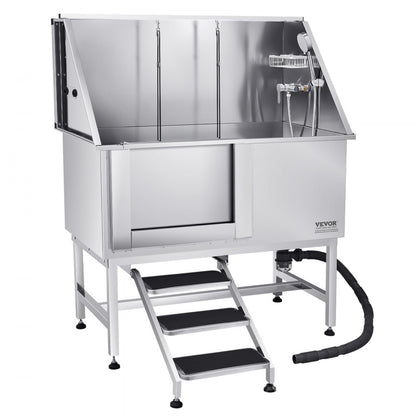 VEVOR 127 cm Dog Grooming Bath Tub Stainless Steel w Stairs Water Filter Left
