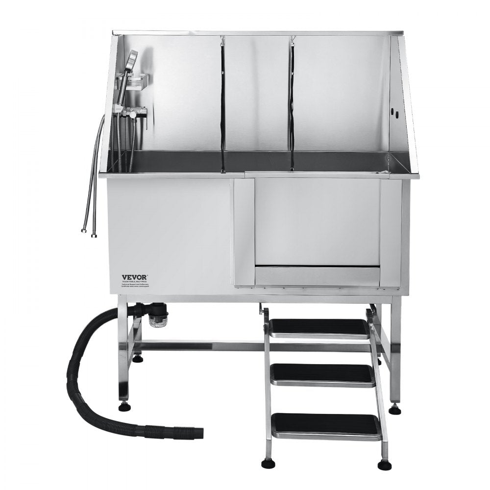 VEVOR 127 cm Dog Grooming Bath Tub Stainless Steel w Stairs Water Filter Left