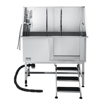 VEVOR 127 cm Dog Grooming Bath Tub Stainless Steel w Stairs Water Filter Left