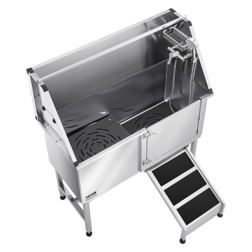 VEVOR 127 cm Dog Grooming Bath Tub Stainless Steel w Ramp Water Filter