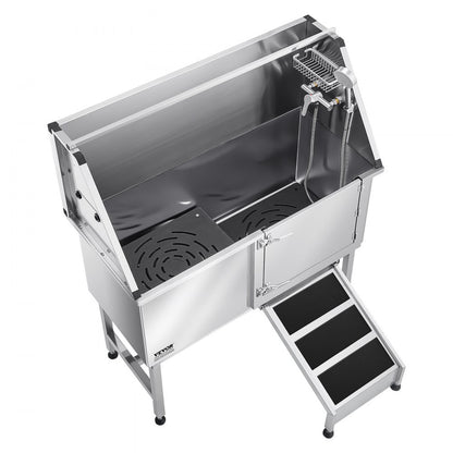 VEVOR 127 cm Dog Grooming Bath Tub Stainless Steel w Ramp Water Filter