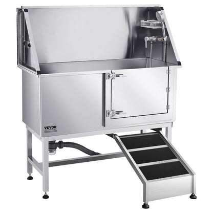 VEVOR 127 cm Dog Grooming Bath Tub Stainless Steel w Ramp Water Filter