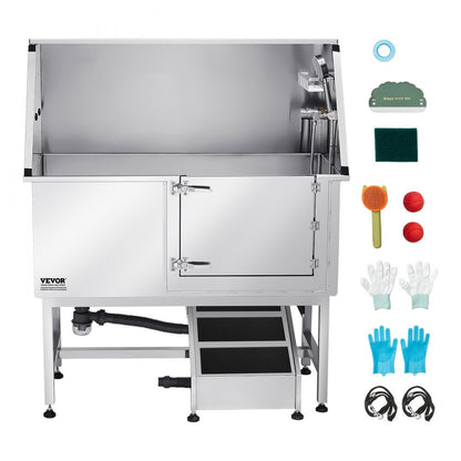 VEVOR 127 cm Dog Grooming Bath Tub Stainless Steel w Ramp Water Filter