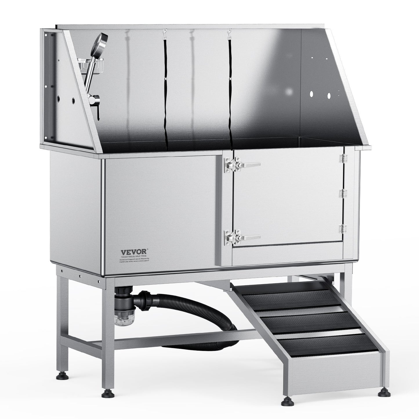 VEVOR 1.27M Pet Dog Bathing Station w/Ramp, Professional Stainless Steel Dog Grooming