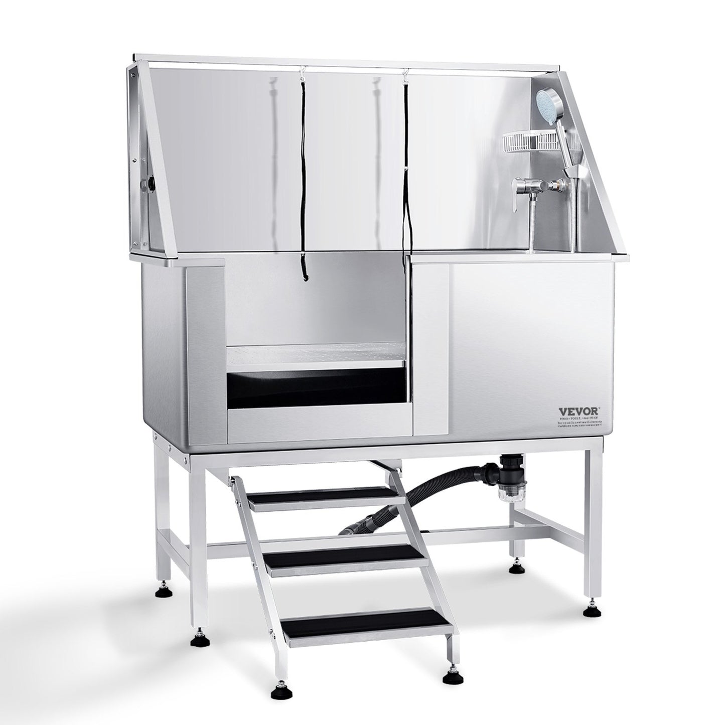 VEVOR 50Inch 127CM Pet Dog Bathing Station w/Stairs, Professional Stainless Steel