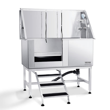 Professional 127cm Stainless Steel Dog Grooming Tub with Stairs and Accessories