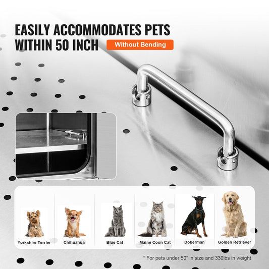 1.27M Stainless Steel Dog Grooming Tub with Ramp & Accessories, 150 kg Capacity