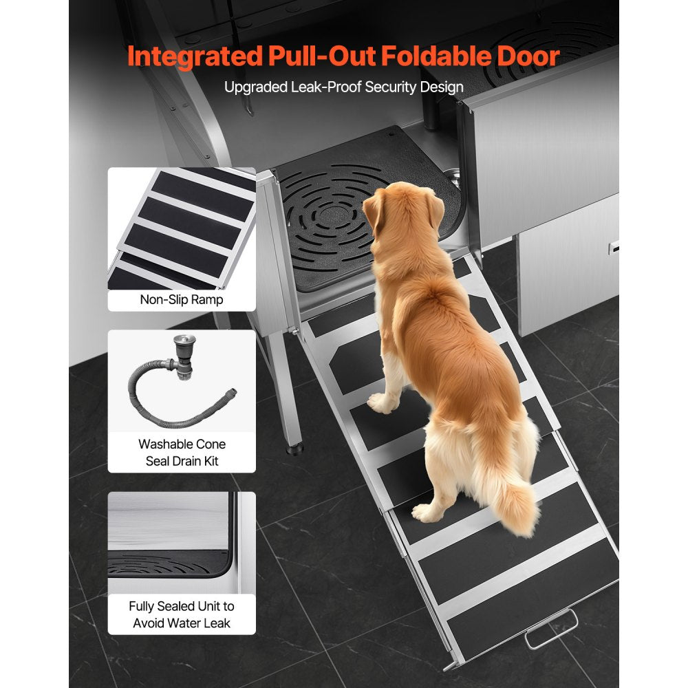 VEVOR 155 cm Dog Grooming Bath Tub Stainless Steel w Ramp Water Filter Left
