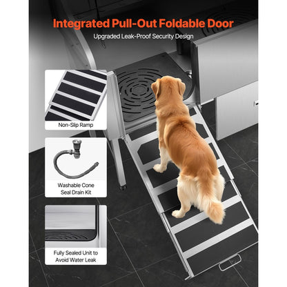 VEVOR 155 cm Dog Grooming Bath Tub Stainless Steel w Ramp Water Filter Left