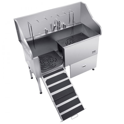 VEVOR 155 cm Dog Grooming Bath Tub Stainless Steel w Ramp Water Filter Left