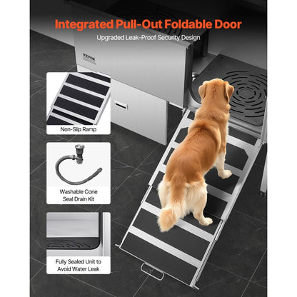 VEVOR 155 cm Dog Grooming Bath Tub Stainless Steel w Ramp Water Filter