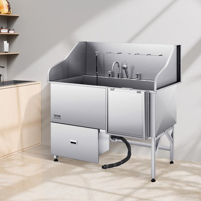 VEVOR 155 cm Dog Grooming Bath Tub Stainless Steel w Ramp Water Filter