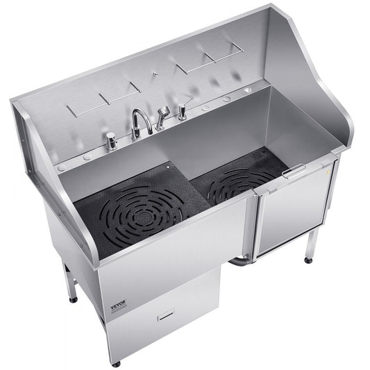 VEVOR 155 cm Dog Grooming Bath Tub Stainless Steel w Ramp Water Filter