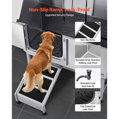 VEVOR 157.5 cm Dog Grooming Bath Tub Stainless Steel w Ramp Water Filter Left