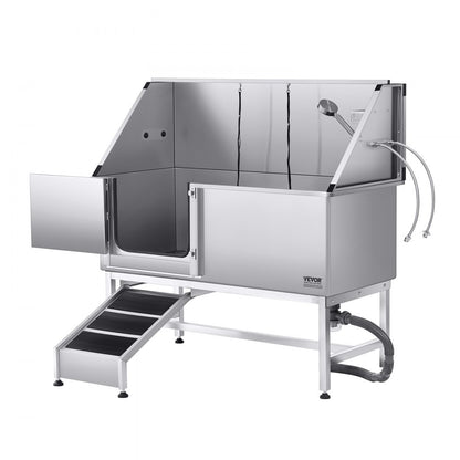 VEVOR 157.5 cm Dog Grooming Bath Tub Stainless Steel w Ramp Water Filter Left
