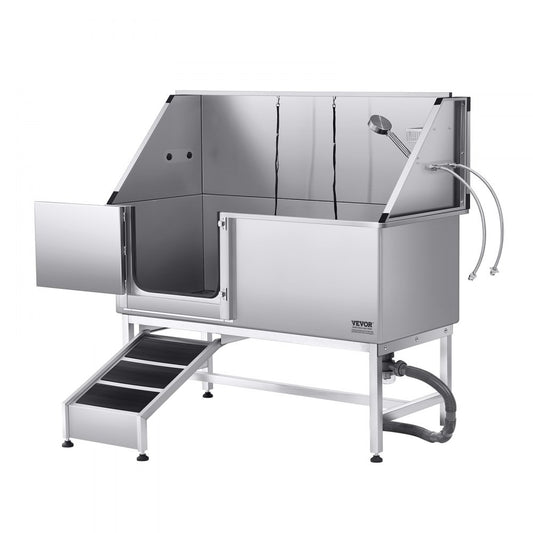 VEVOR 157.5 cm Dog Grooming Bath Tub Stainless Steel w Ramp Water Filter Left
