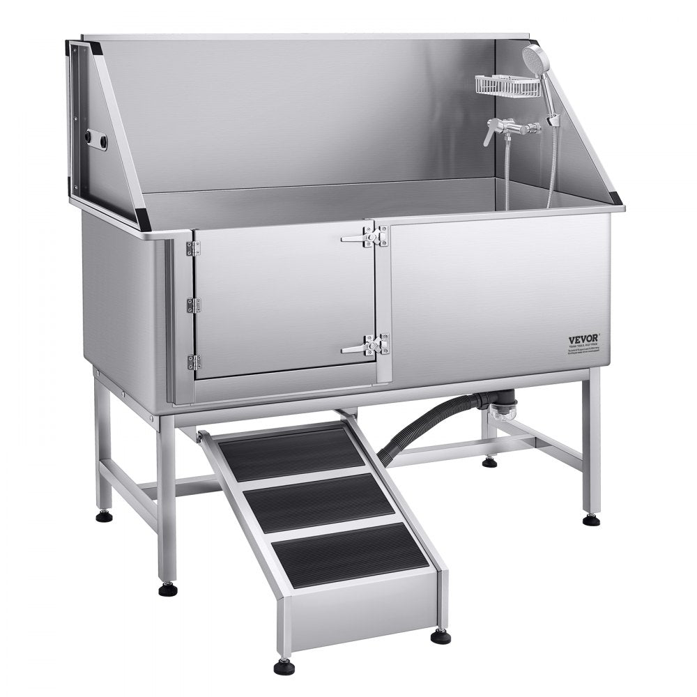 VEVOR 157.5 cm Dog Grooming Bath Tub Stainless Steel w Ramp Water Filter Left