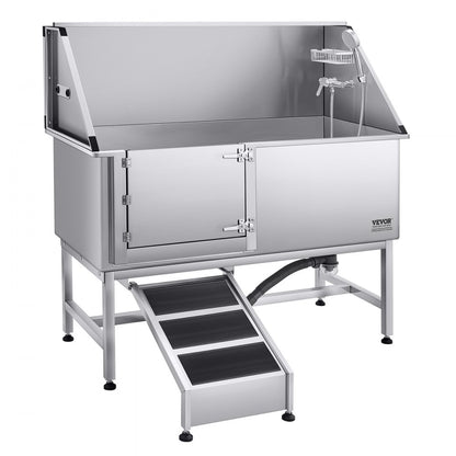 VEVOR 157.5 cm Dog Grooming Bath Tub Stainless Steel w Ramp Water Filter Left
