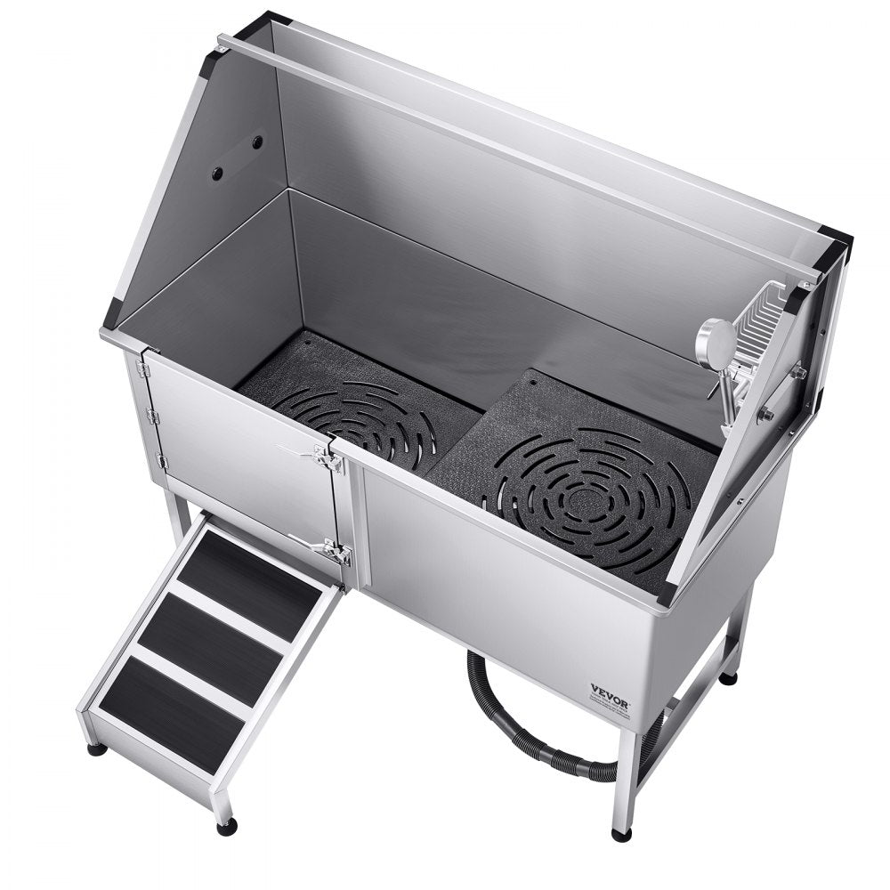 VEVOR 157.5 cm Dog Grooming Bath Tub Stainless Steel w Ramp Water Filter Left