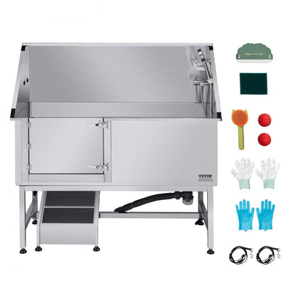 VEVOR 157.5 cm Dog Grooming Bath Tub Stainless Steel w Ramp Water Filter Left