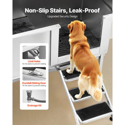 VEVOR 157.5 cm Dog Grooming Bath Tub Stainless Steel w Stairs Water Filter