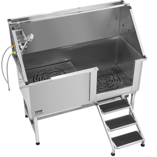 VEVOR 157.5 cm Dog Grooming Bath Tub Stainless Steel w Stairs Water Filter