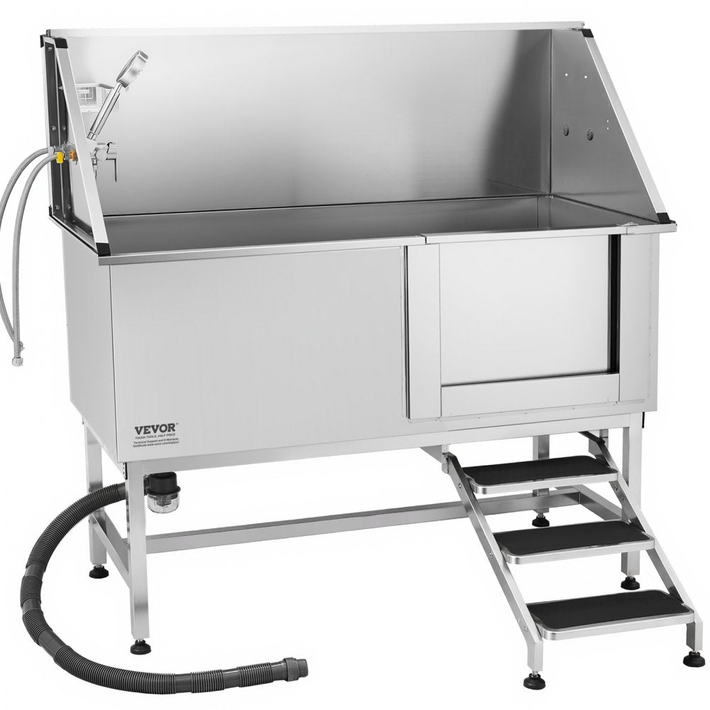 VEVOR 157.5 cm Dog Grooming Bath Tub Stainless Steel w Stairs Water Filter