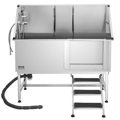 VEVOR 157.5 cm Dog Grooming Bath Tub Stainless Steel w Stairs Water Filter