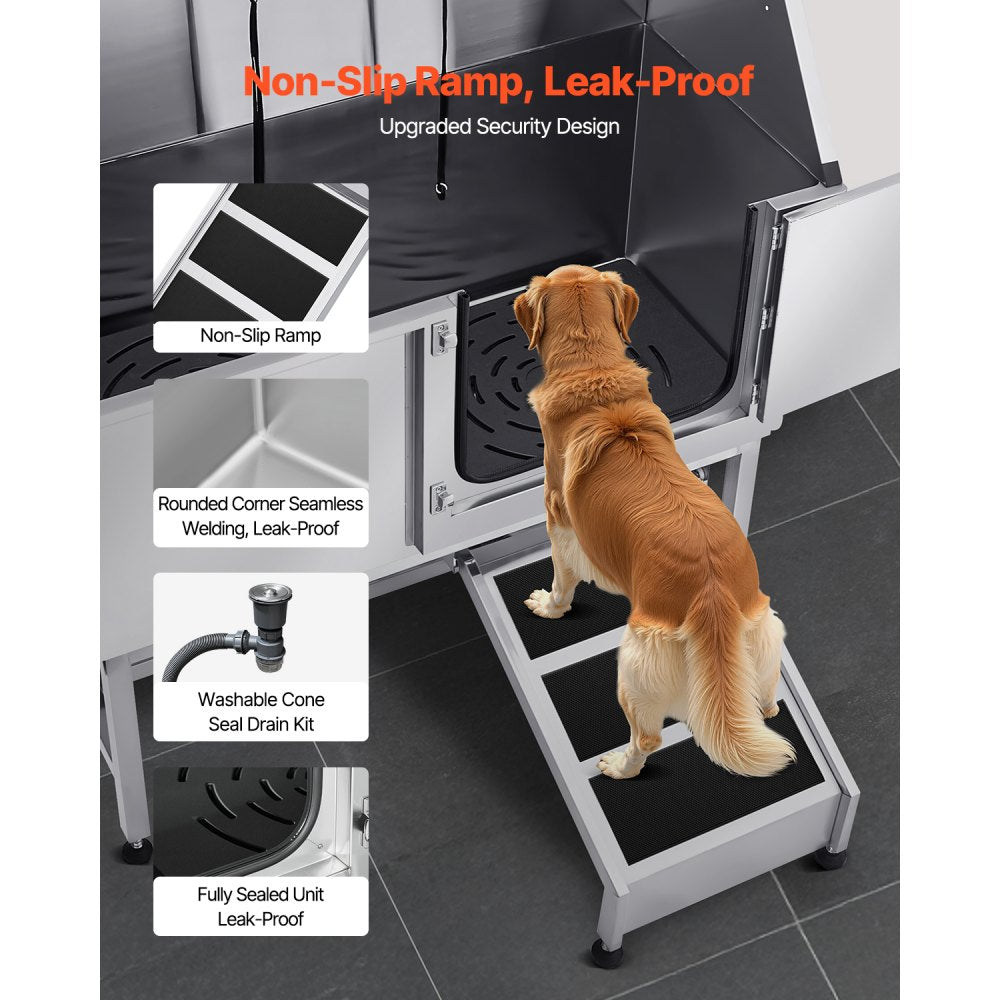 VEVOR 157.5 cm Dog Grooming Bath Tub Stainless Steel w Ramp Water Filter