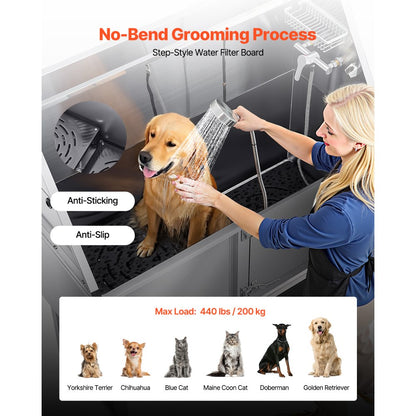 VEVOR 157.5 cm Dog Grooming Bath Tub Stainless Steel w Ramp Water Filter