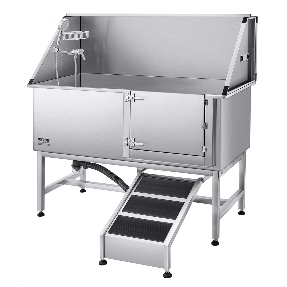 VEVOR 157.5 cm Dog Grooming Bath Tub Stainless Steel w Ramp Water Filter