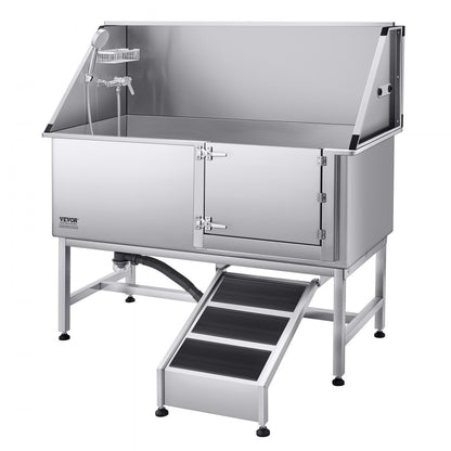 VEVOR 157.5 cm Dog Grooming Bath Tub Stainless Steel w Ramp Water Filter