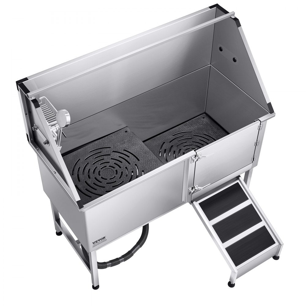VEVOR 157.5 cm Dog Grooming Bath Tub Stainless Steel w Ramp Water Filter