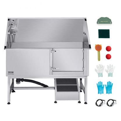 VEVOR 157.5 cm Dog Grooming Bath Tub Stainless Steel w Ramp Water Filter