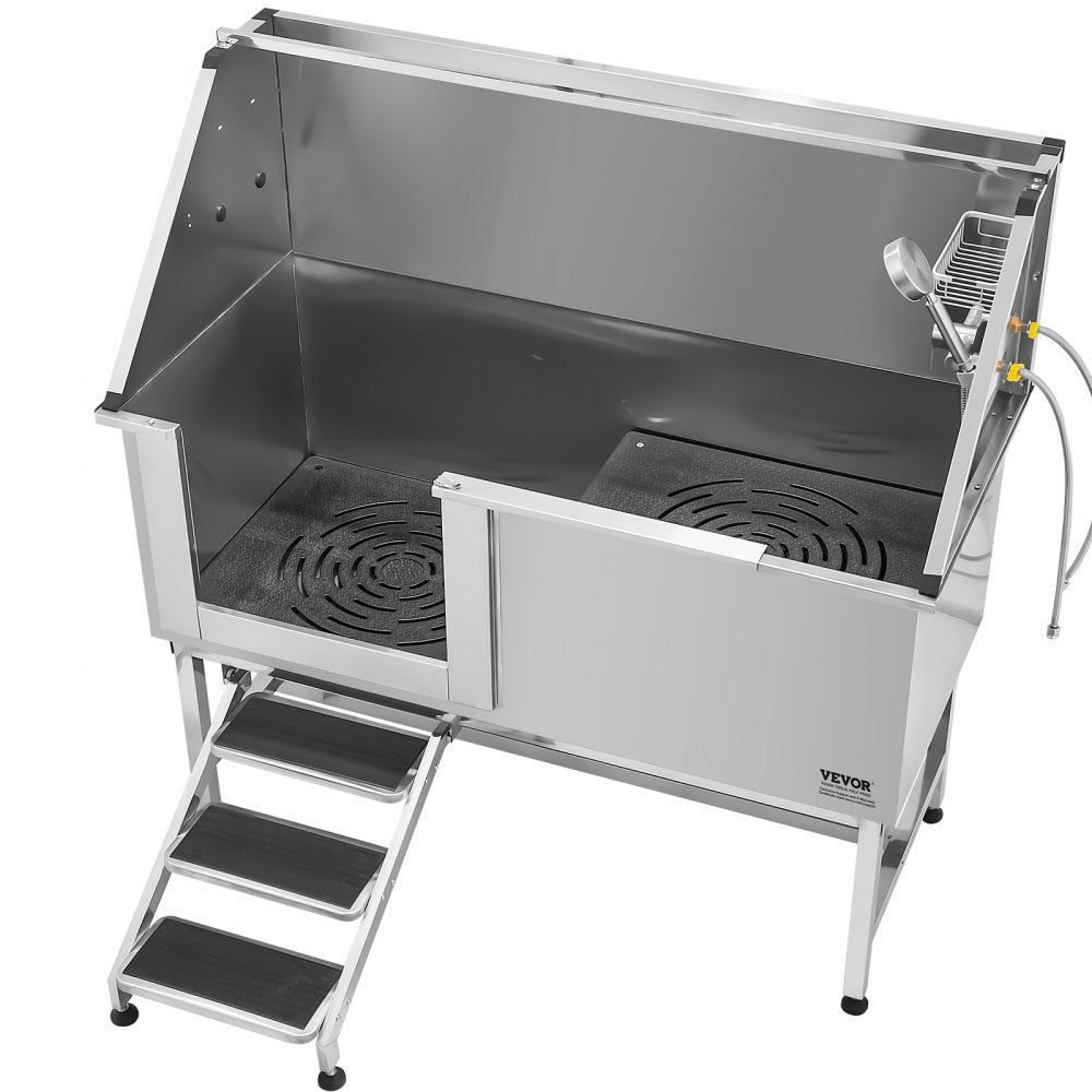 VEVOR 157.5 cm Dog Grooming Bath Tub Stainless Steel w Stairs Water Filter Left