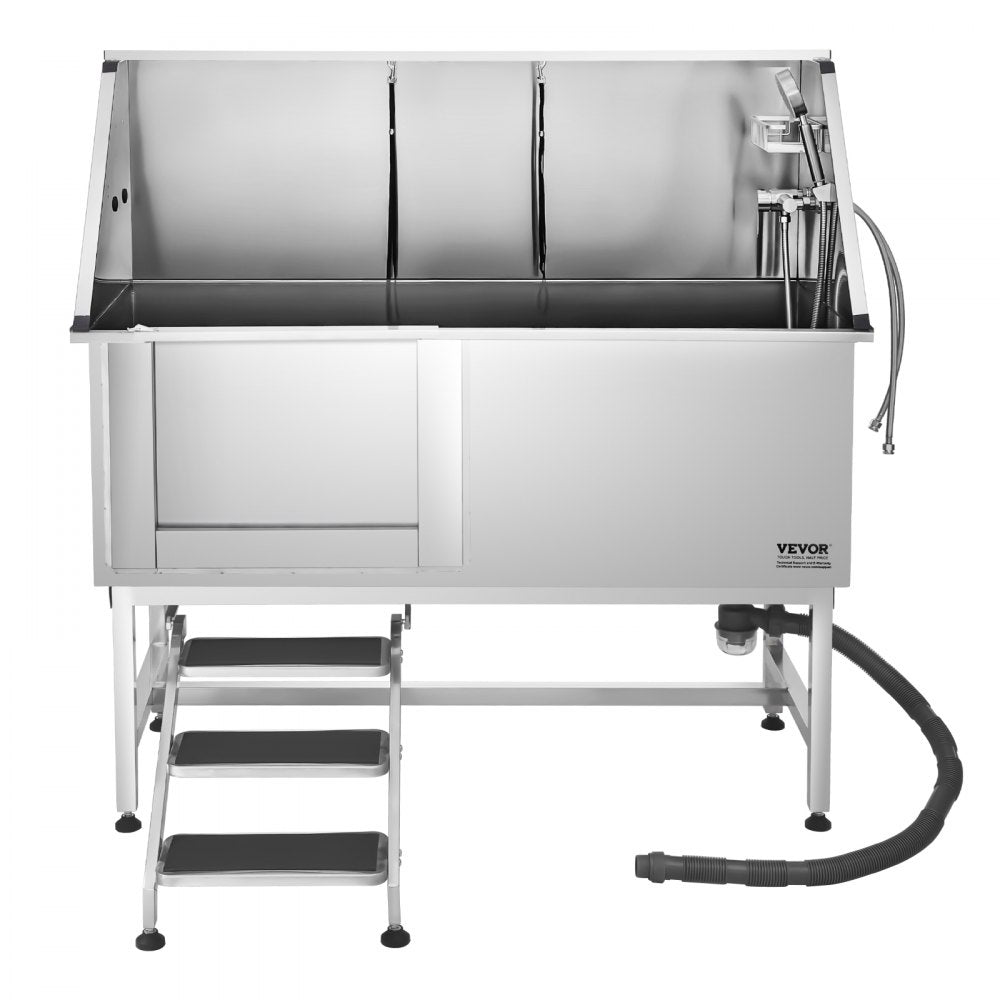 VEVOR 157.5 cm Dog Grooming Bath Tub Stainless Steel w Stairs Water Filter Left