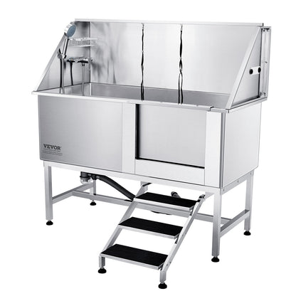 Professional 1.57m Dog Grooming Tub with Stairs and Accessories, Stainless Steel
