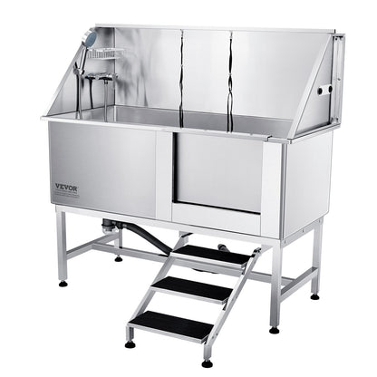 VEVOR 62Inch 157CM Pet Dog Bathing Station w/Stairs, Professional Stainless Steel
