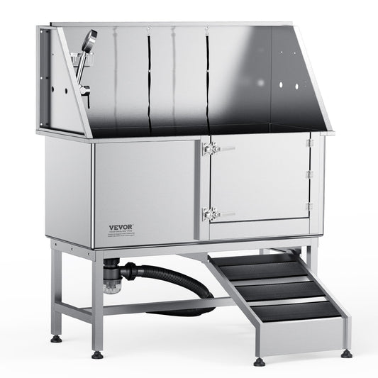 VEVOR 1.57M Pet Dog Bathing Station w/Ramp, Professional Stainless Steel Dog Grooming