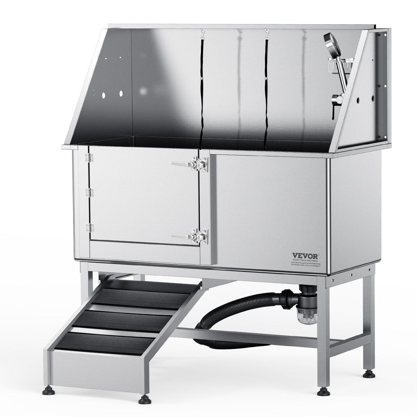 1.57M Stainless Steel Pet Grooming Tub with Ramp and Accessories, 200kg Capacity